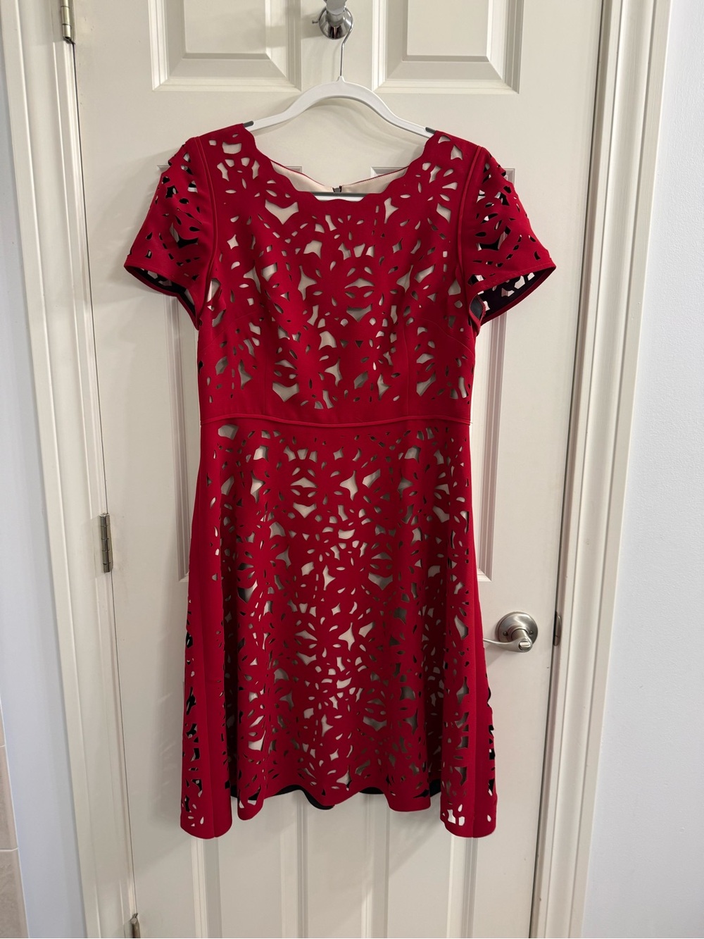 Moulinette Soeurs Red Laser-Cut A-Line Mini Dress